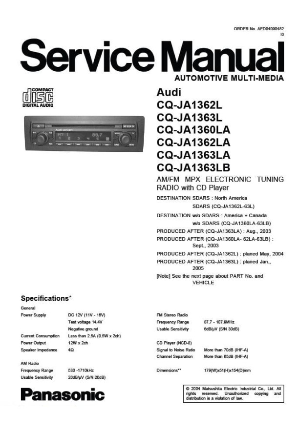 CQ-JA1362L, CQ-JA1363L, CQ-JA1360LA, CQ-JA1362LA, CQ-JA1363LA, CQ-JA1363LB_Audi